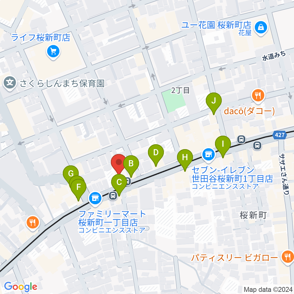 桜新町NEIGHBOR周辺のファミレス・ファーストフード一覧地図