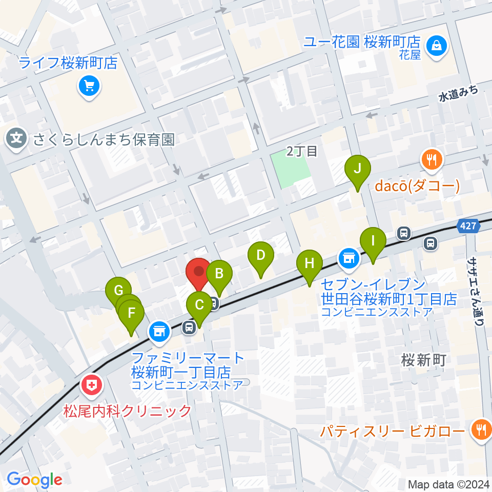 桜新町NEIGHBOR周辺のファミレス・ファーストフード一覧地図