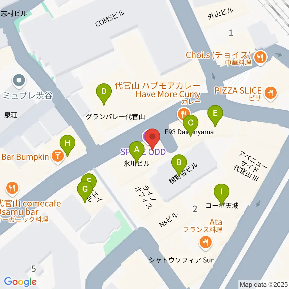 代官山スペースオッド周辺のファミレス・ファーストフード一覧地図