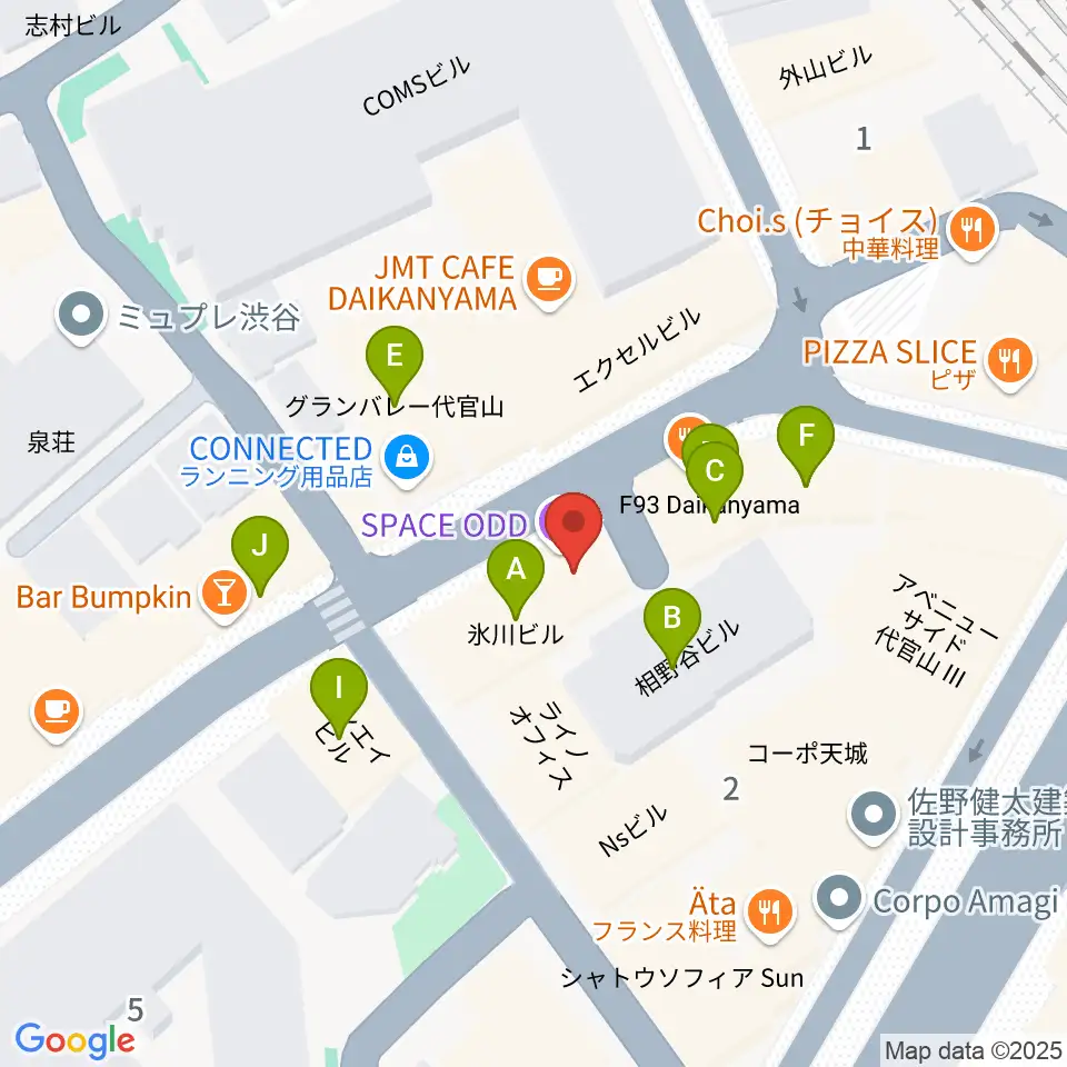 代官山スペースオッド周辺のファミレス・ファーストフード一覧地図