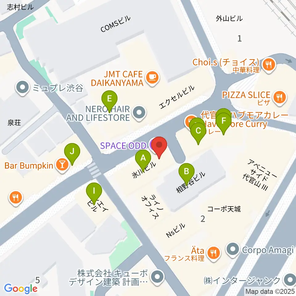 代官山スペースオッド周辺のファミレス・ファーストフード一覧地図