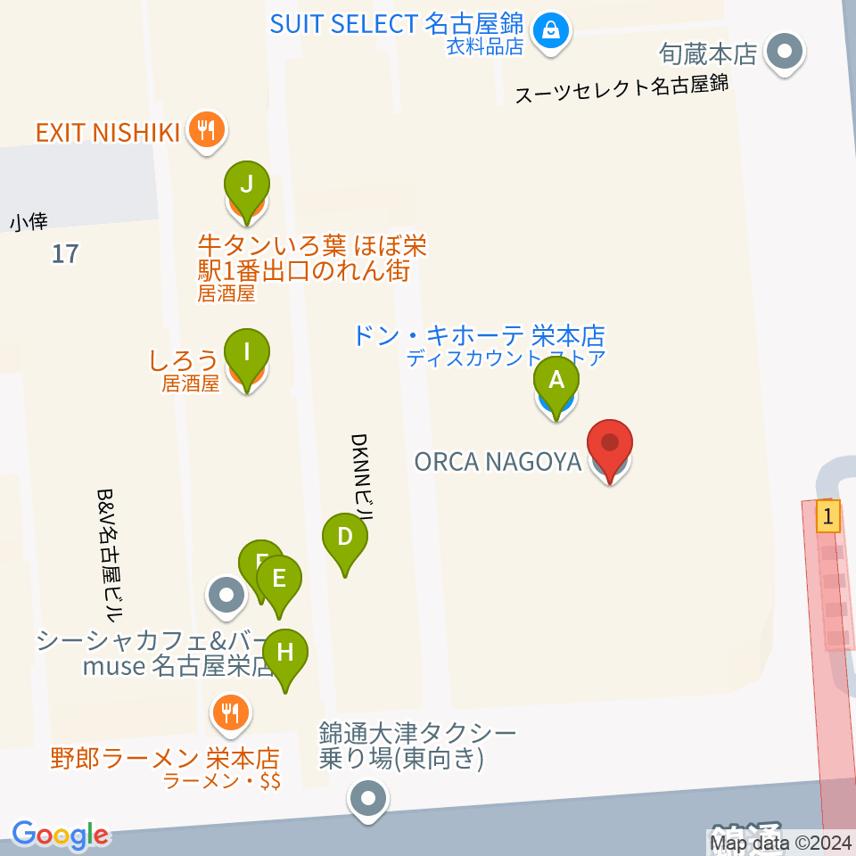 ORCA NAGOYA周辺のファミレス・ファーストフード一覧地図