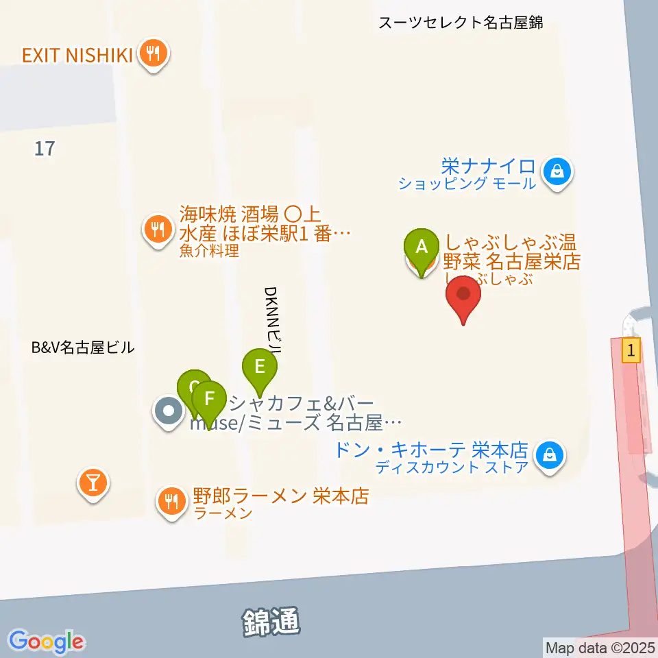ORCA NAGOYA周辺のファミレス・ファーストフード一覧地図