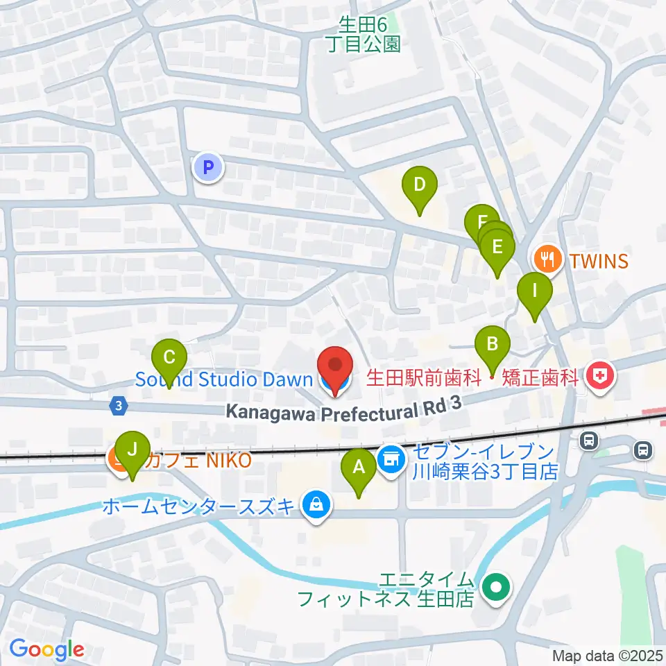 サウンドスタジオ ドーン周辺のファミレス・ファーストフード一覧地図
