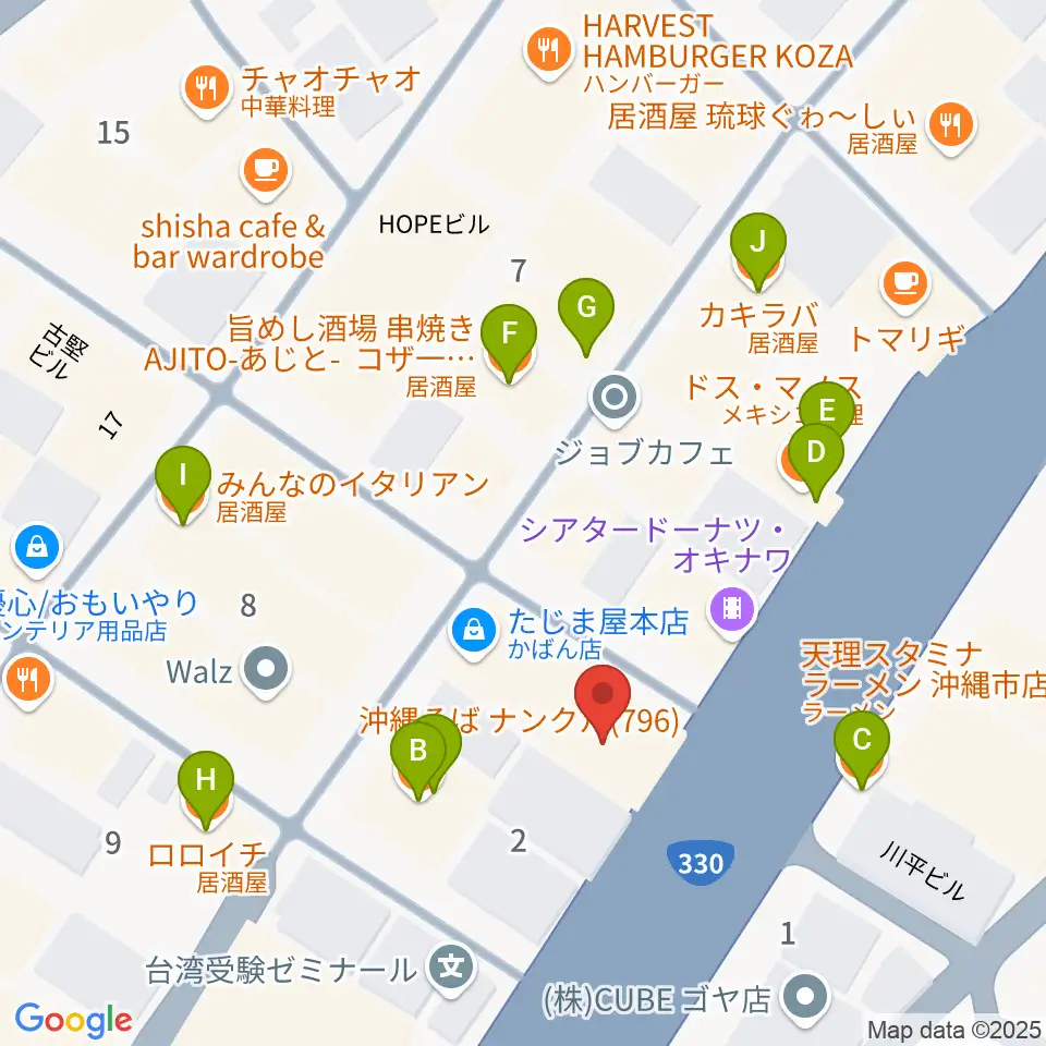 セブンスヘブンコザ周辺のファミレス・ファーストフード一覧地図