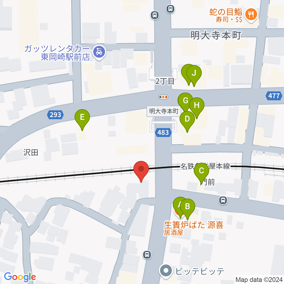 岡崎 八曜舎周辺のファミレス・ファーストフード一覧地図