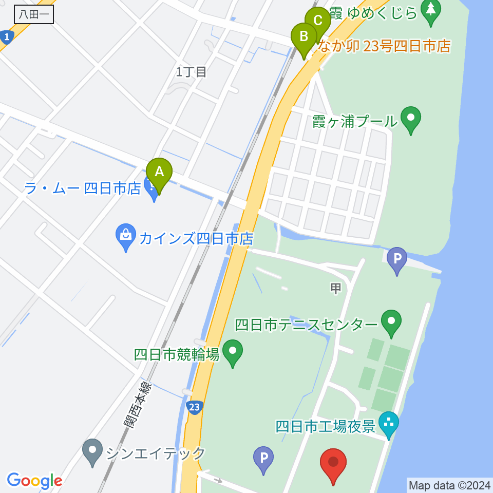 四日市ドーム周辺のファミレス・ファーストフード一覧地図