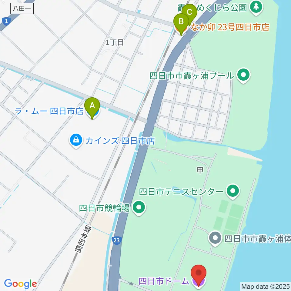 四日市ドーム周辺のファミレス・ファーストフード一覧地図