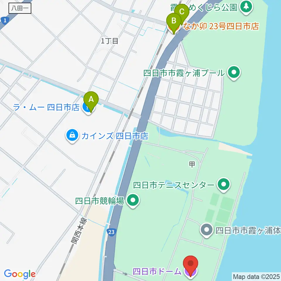 四日市ドーム周辺のファミレス・ファーストフード一覧地図
