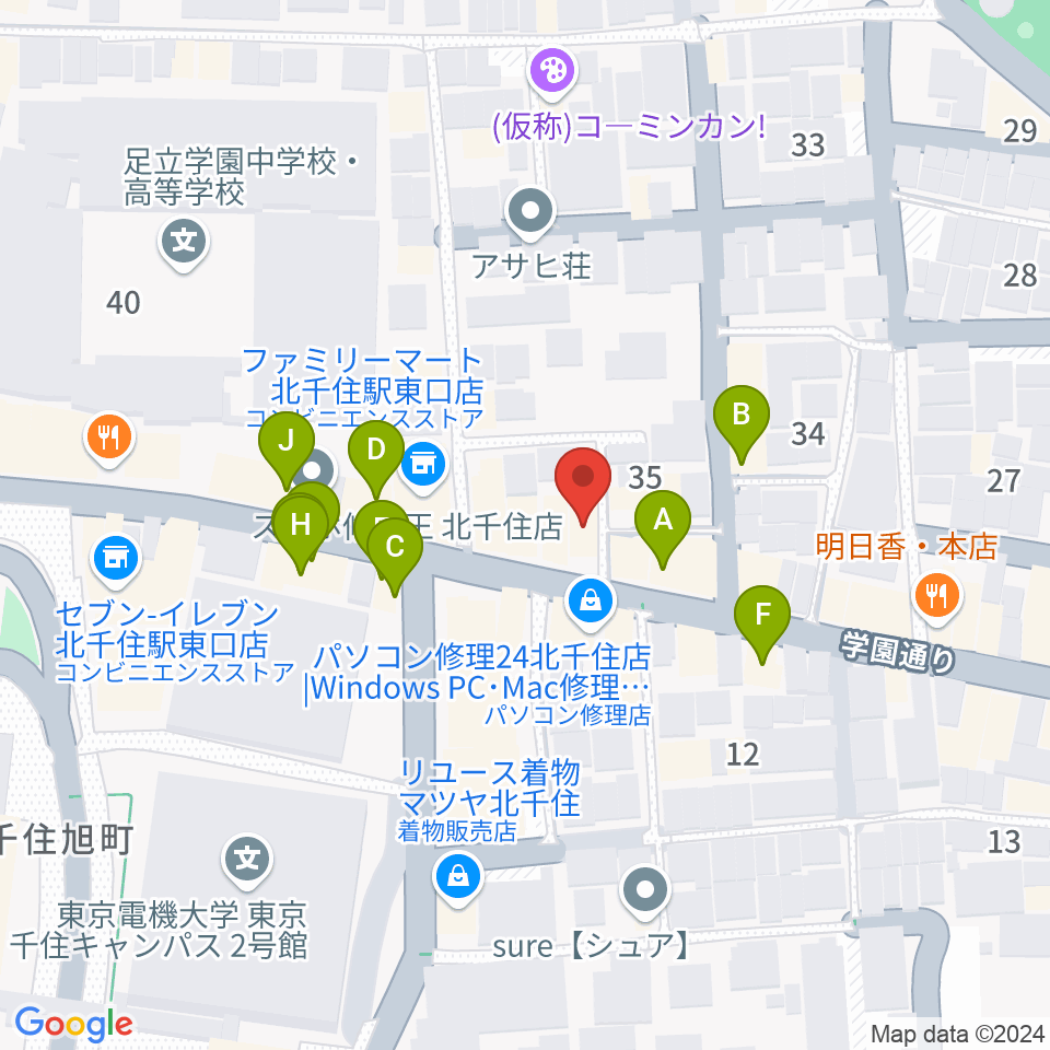 北千住マジカルファンタジー周辺のファミレス・ファーストフード一覧地図