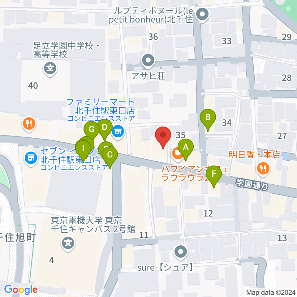 北千住マジカルファンタジー周辺のファミレス・ファーストフード一覧地図