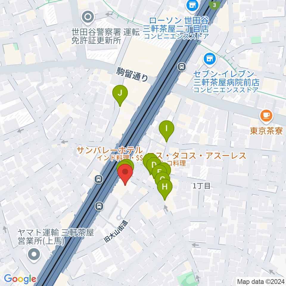 TOKYO BEACH STUDIO三軒茶屋本店周辺のファミレス・ファーストフード一覧地図