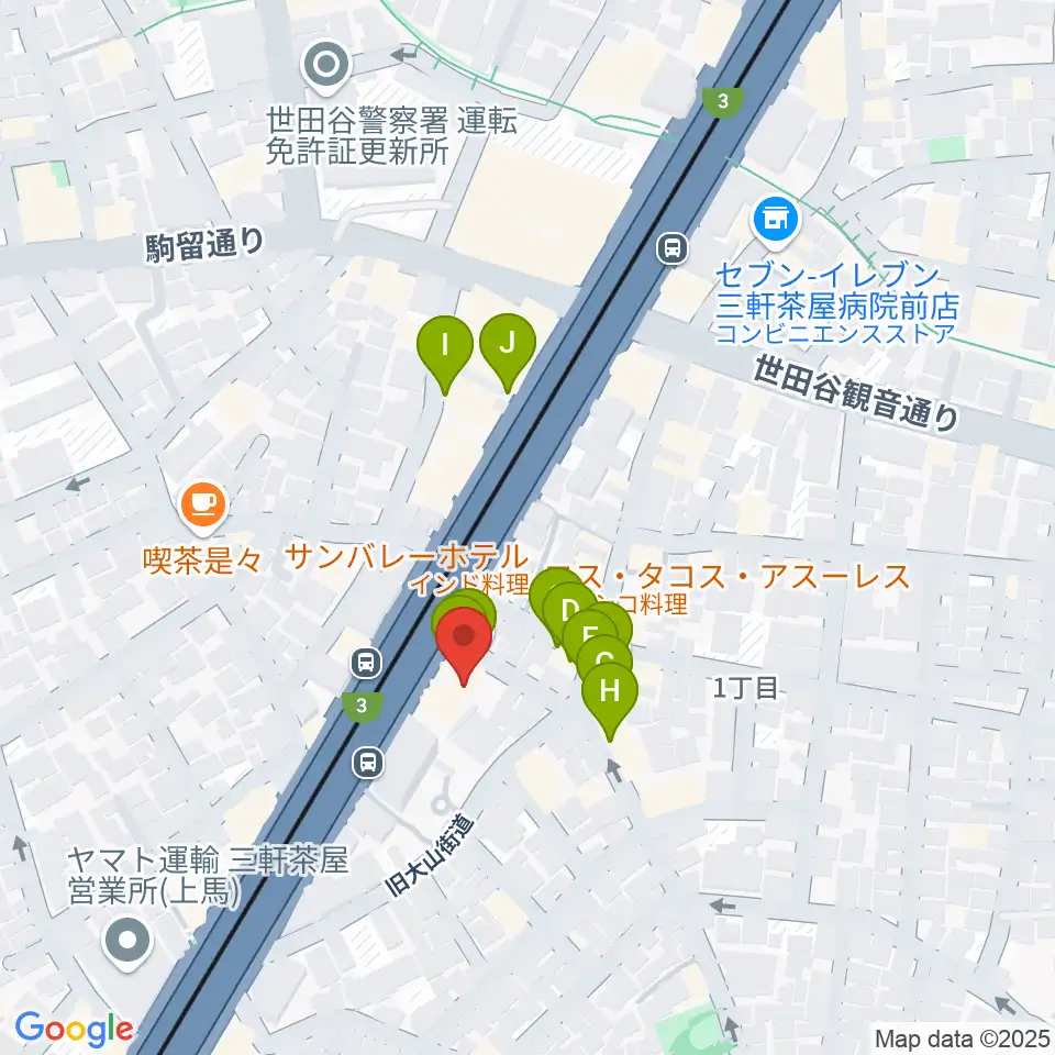 TOKYO BEACH STUDIO三軒茶屋本店周辺のファミレス・ファーストフード一覧地図