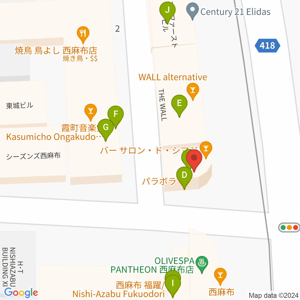 西麻布BAR Jubilee周辺のファミレス・ファーストフード一覧地図