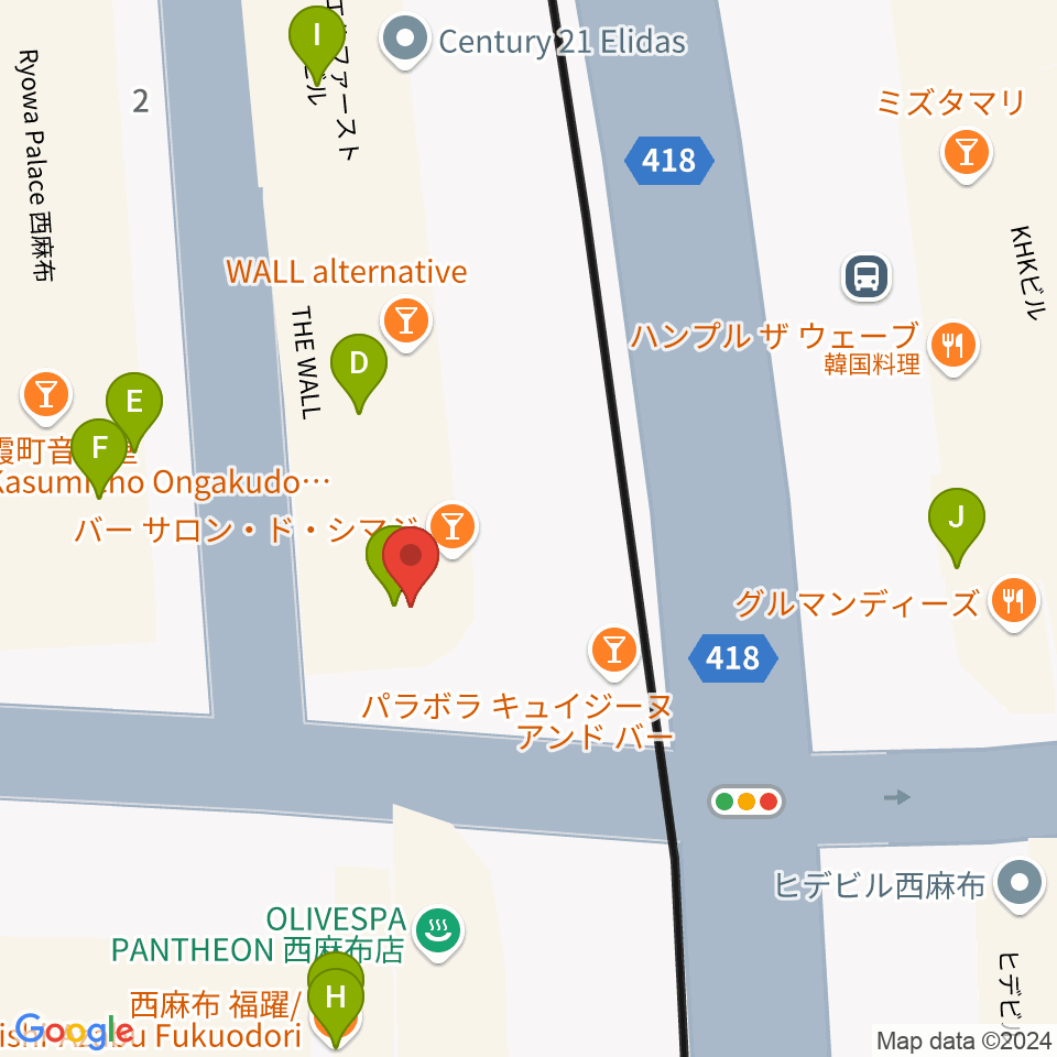 西麻布BAR Jubilee周辺のファミレス・ファーストフード一覧地図