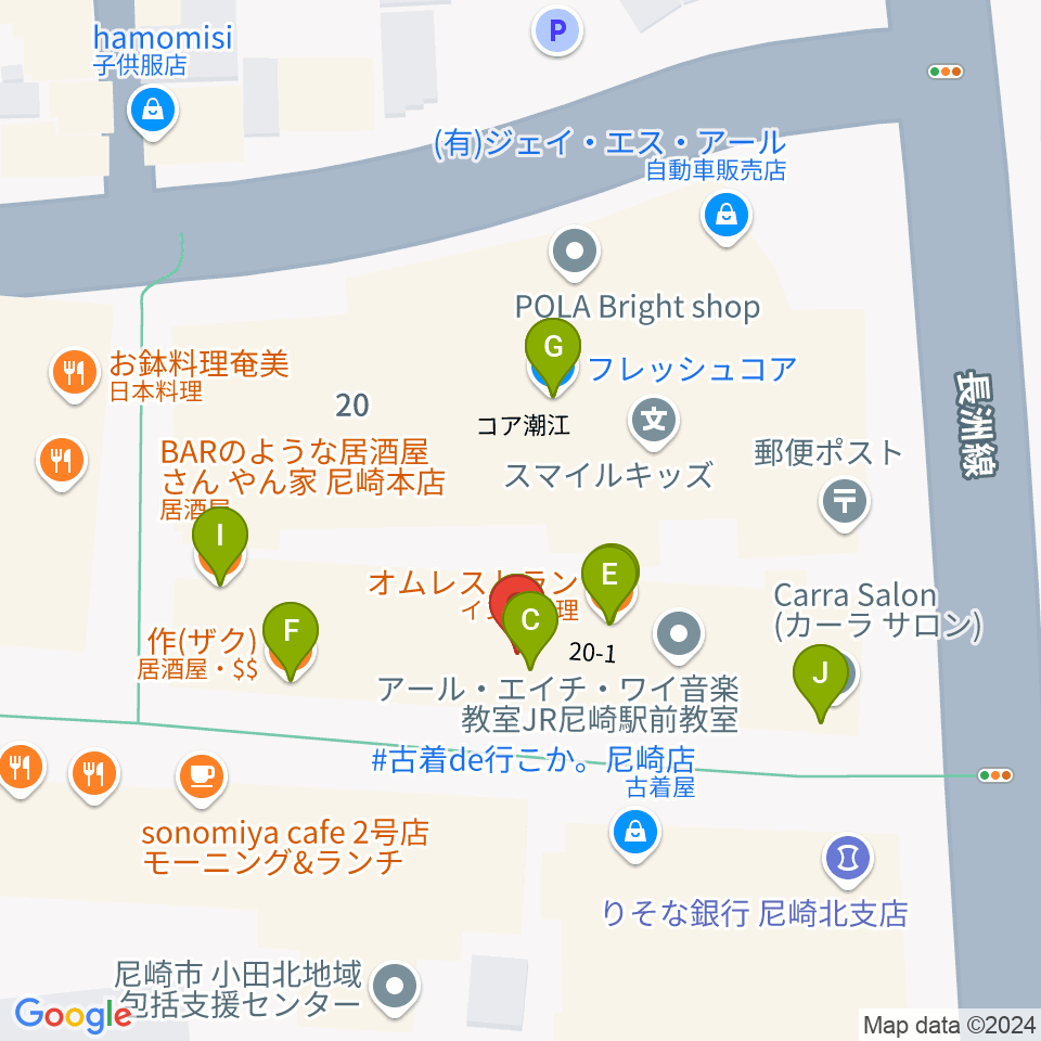 アール・エイチ・ワイ尼崎スタジオ周辺のファミレス・ファーストフード一覧地図