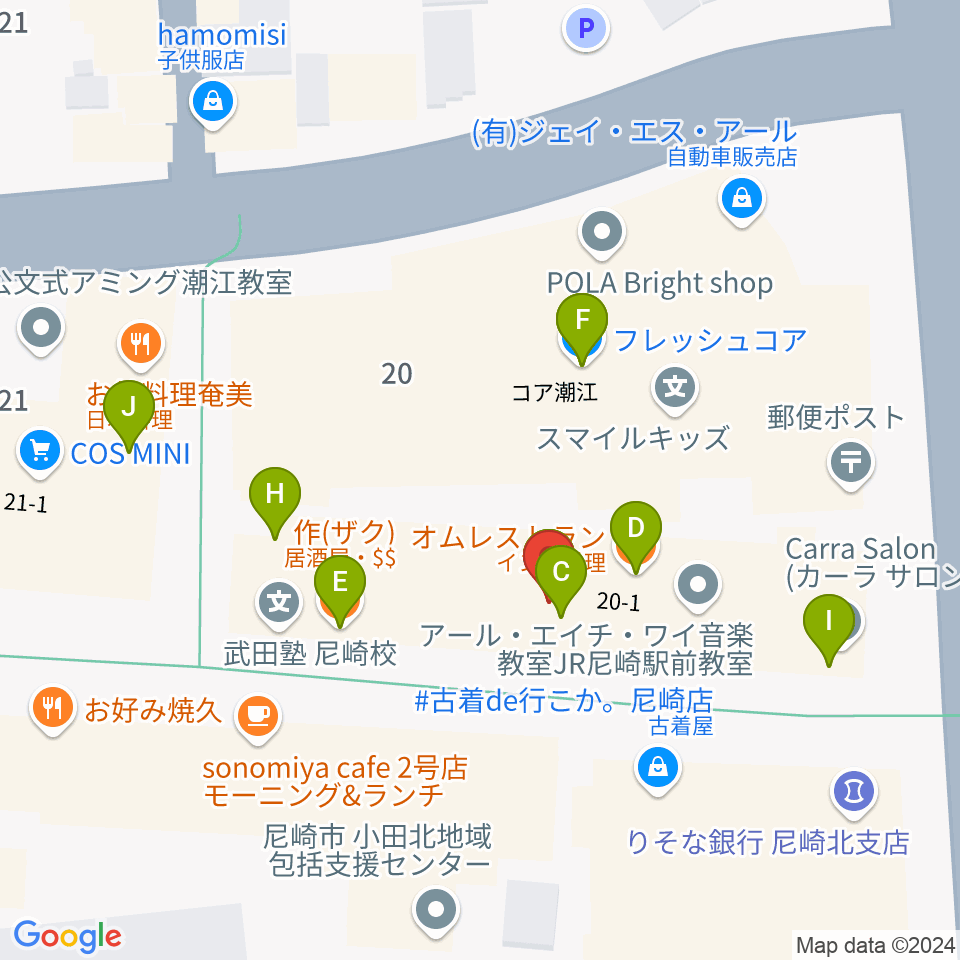 アール・エイチ・ワイ尼崎スタジオ周辺のファミレス・ファーストフード一覧地図