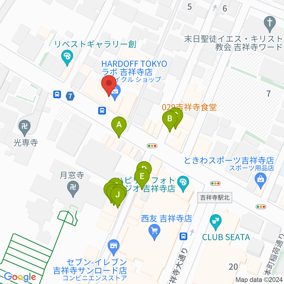 ハードオフ 楽器スタジオ吉祥寺店周辺のファミレス・ファーストフード一覧地図