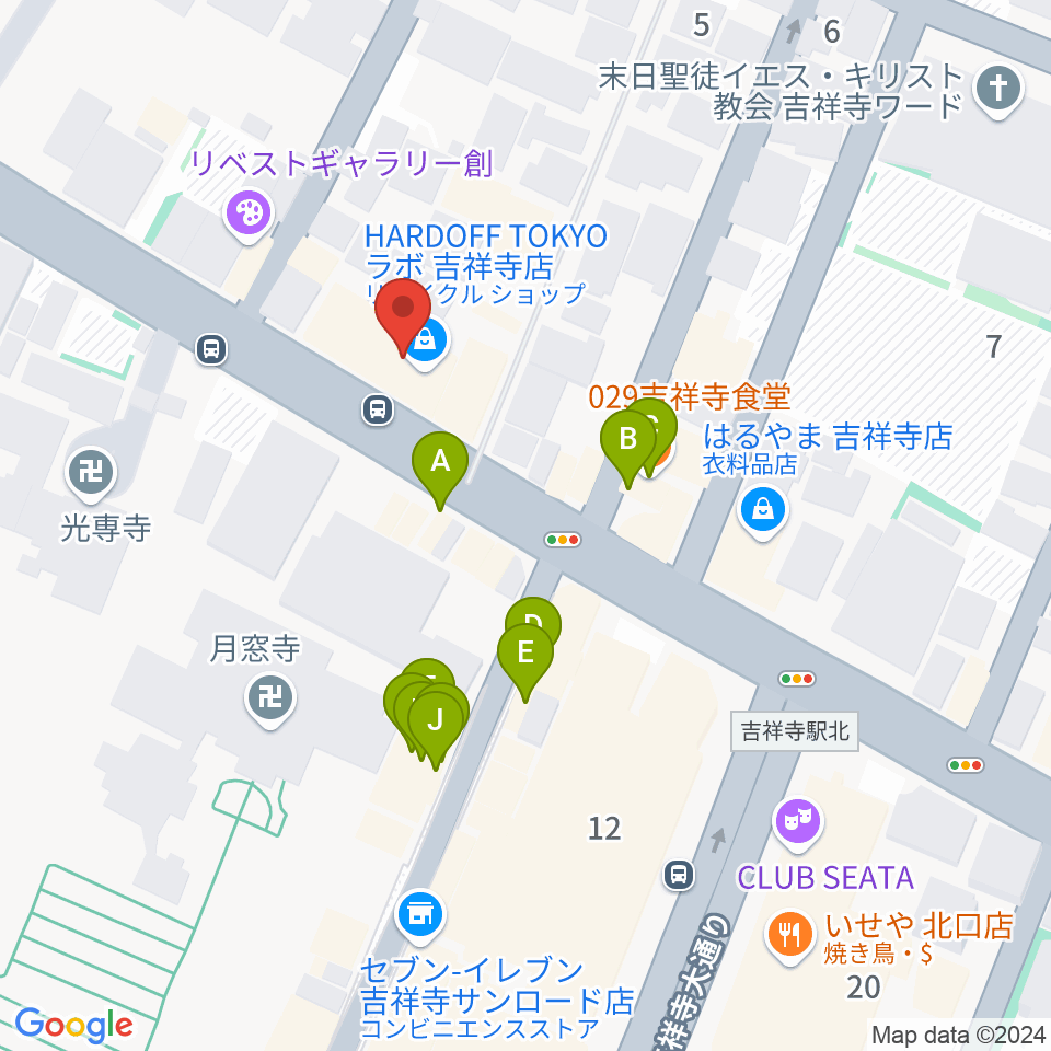 ハードオフ 楽器スタジオ吉祥寺店周辺のファミレス・ファーストフード一覧地図