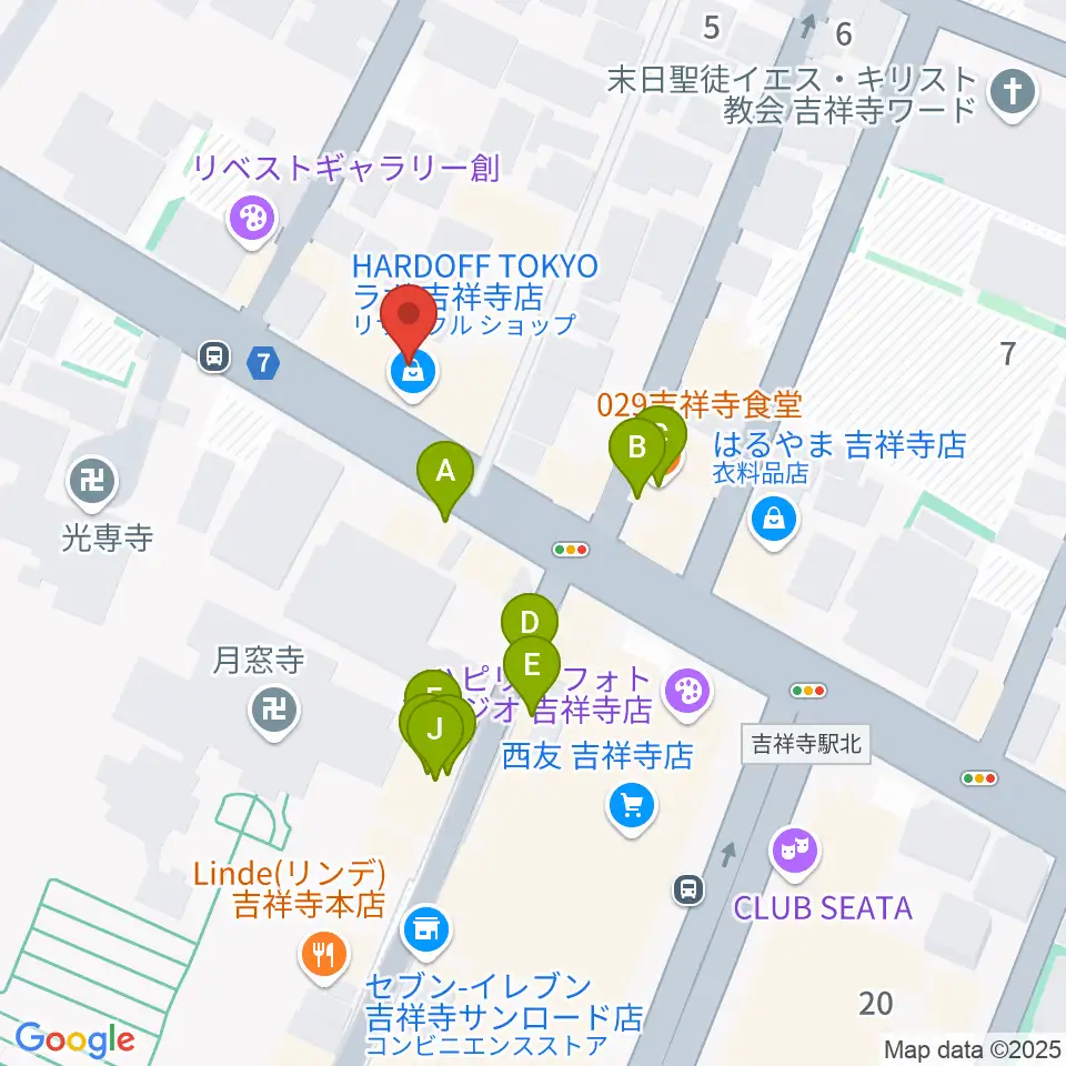 ハードオフ 楽器スタジオ吉祥寺店周辺のファミレス・ファーストフード一覧地図