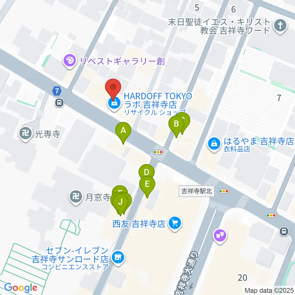 ハードオフ 楽器スタジオ吉祥寺店周辺のファミレス・ファーストフード一覧地図