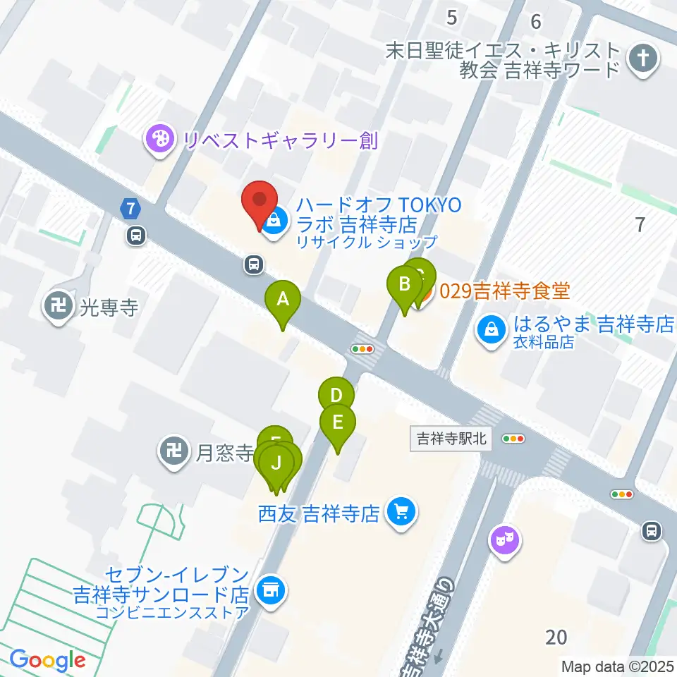ハードオフ 楽器スタジオ吉祥寺店周辺のファミレス・ファーストフード一覧地図