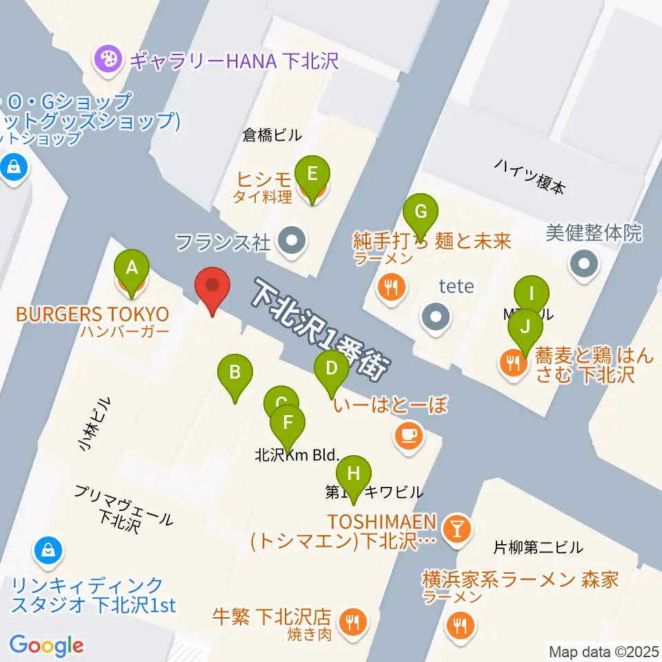 ピアノスタジオノア 下北沢店周辺のファミレス・ファーストフード一覧地図
