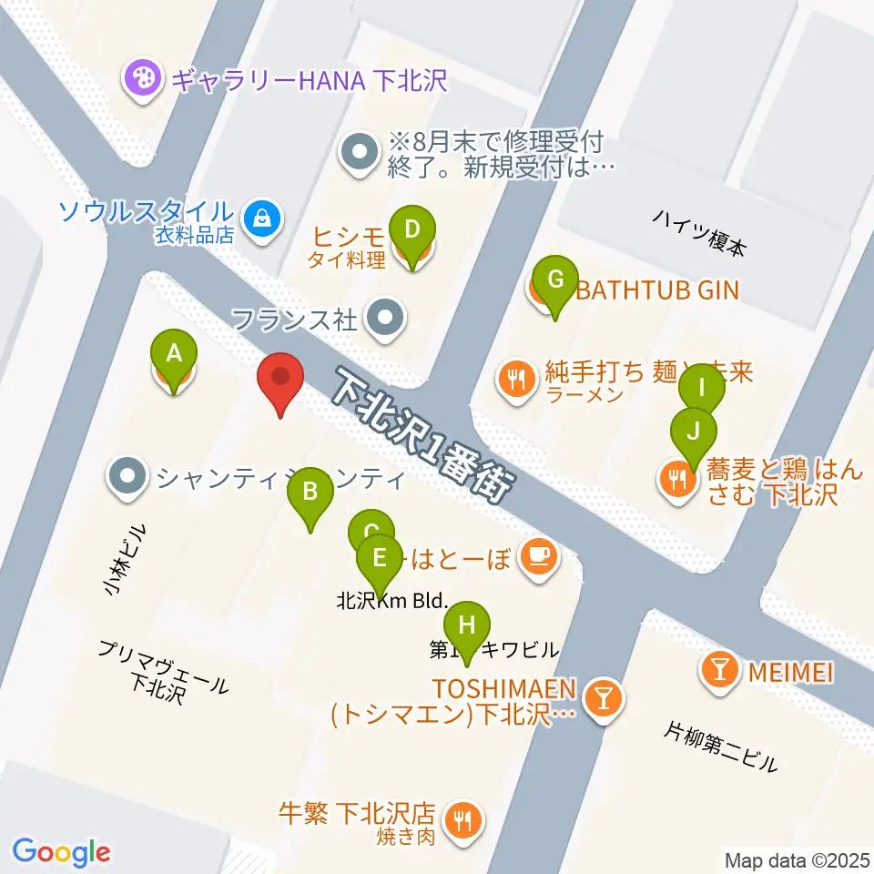 ピアノスタジオノア 下北沢店周辺のファミレス・ファーストフード一覧地図