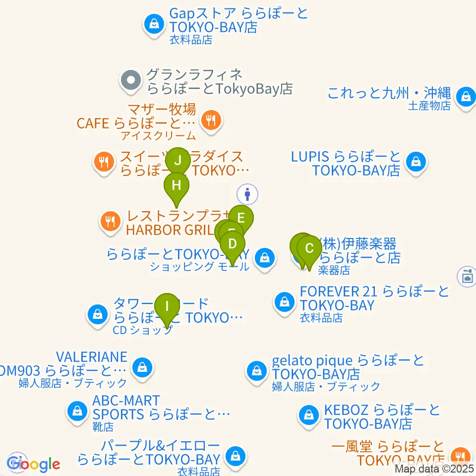 伊藤楽器 ららぽーとTOKYO-BAY店周辺のファミレス・ファーストフード一覧地図