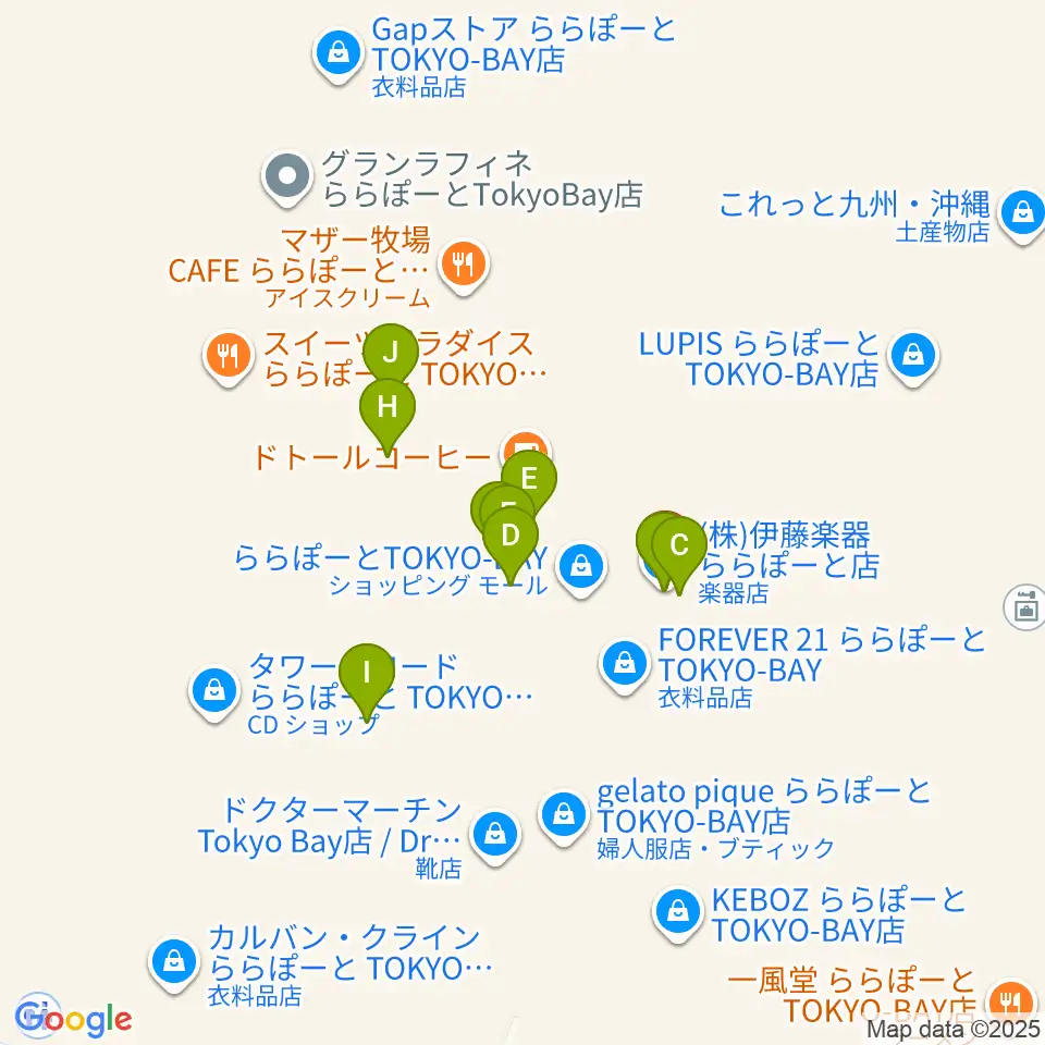 伊藤楽器 ららぽーとTOKYO-BAY店周辺のファミレス・ファーストフード一覧地図