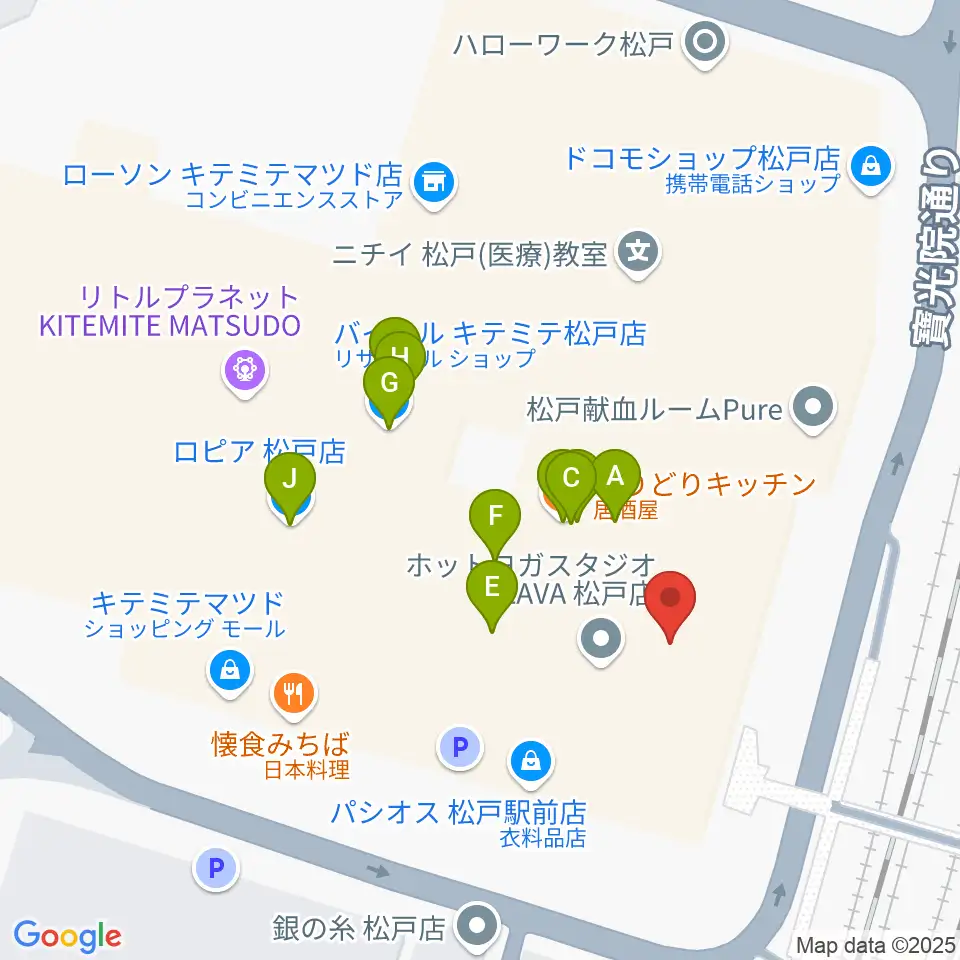 伊藤楽器ピアノシティ松戸周辺のファミレス・ファーストフード一覧地図