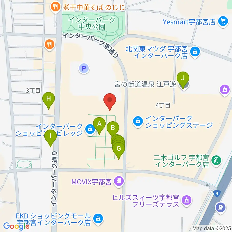 島村楽器 宇都宮インターパークビレッジ店周辺のファミレス・ファーストフード一覧地図