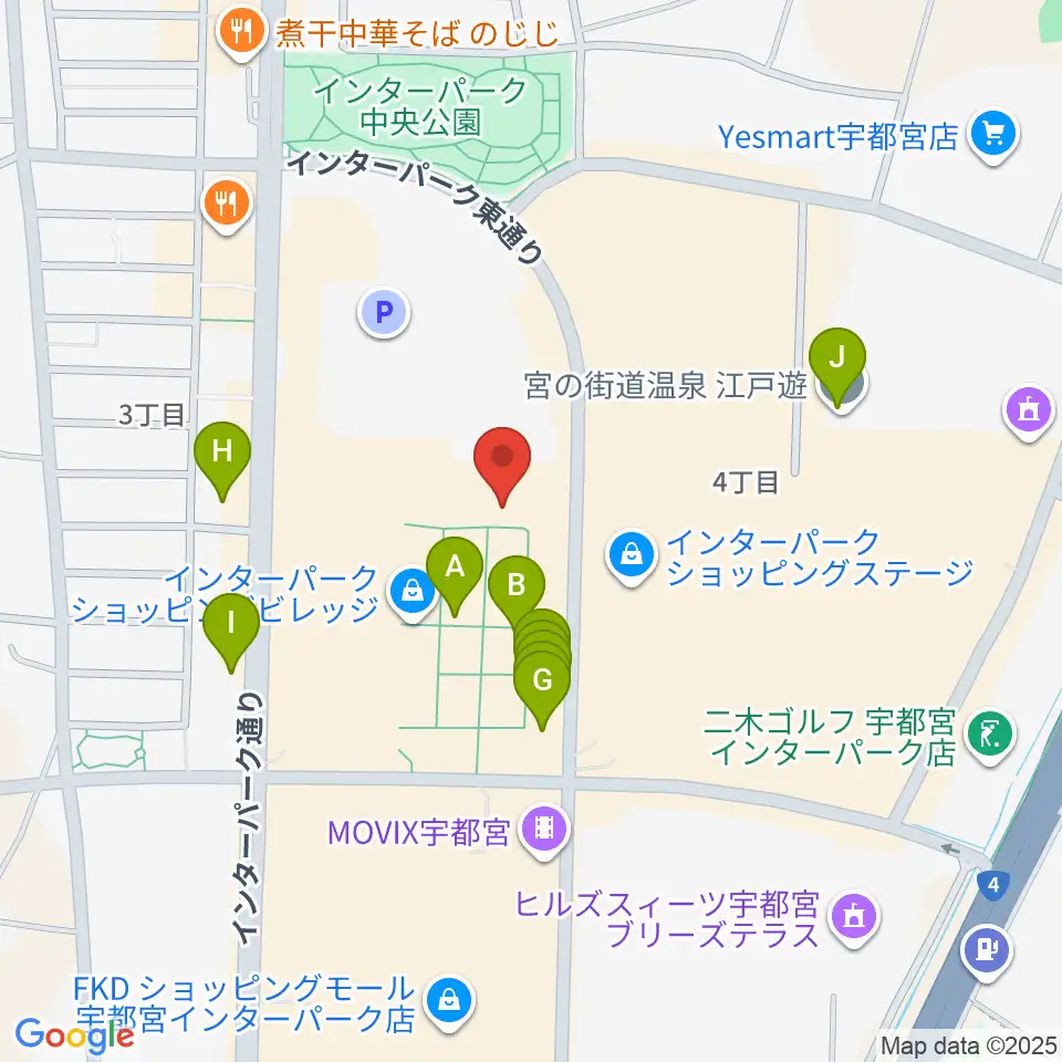 島村楽器 宇都宮インターパークビレッジ店周辺のファミレス・ファーストフード一覧地図