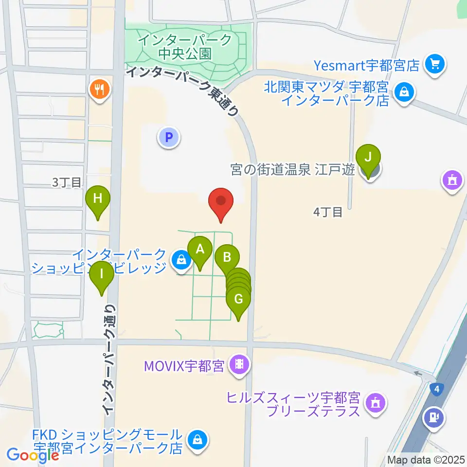 島村楽器 宇都宮インターパークビレッジ店周辺のファミレス・ファーストフード一覧地図