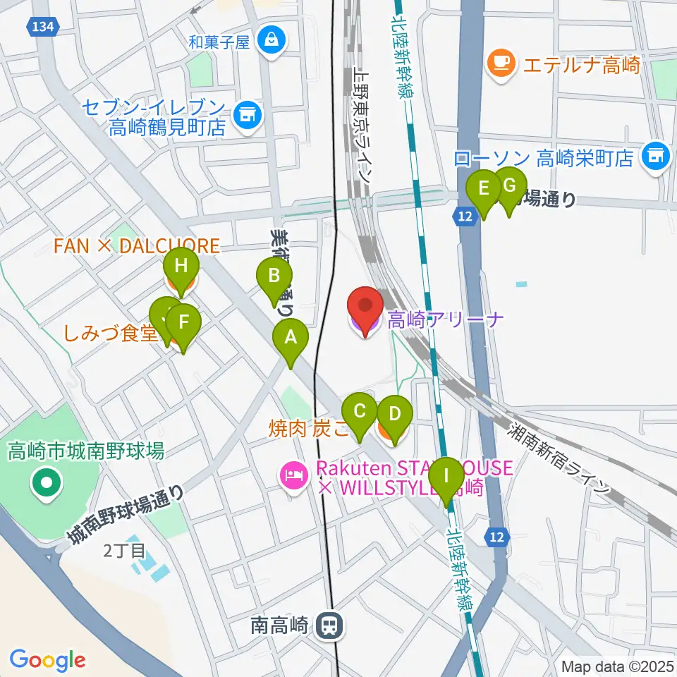 高崎アリーナ周辺のファミレス・ファーストフード一覧地図