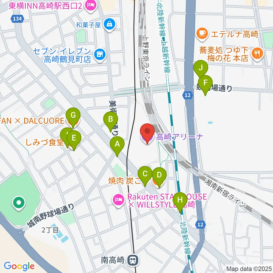 高崎アリーナ周辺のファミレス・ファーストフード一覧地図