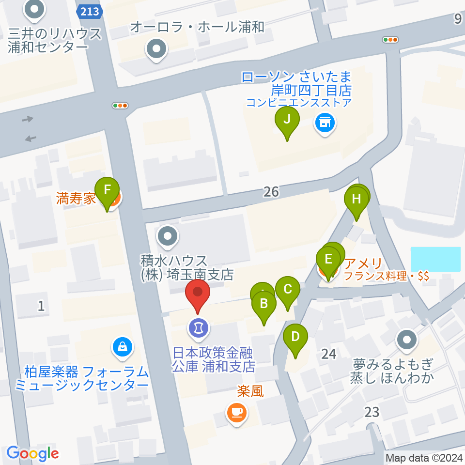 浦和Cafe Tone周辺のファミレス・ファーストフード一覧地図