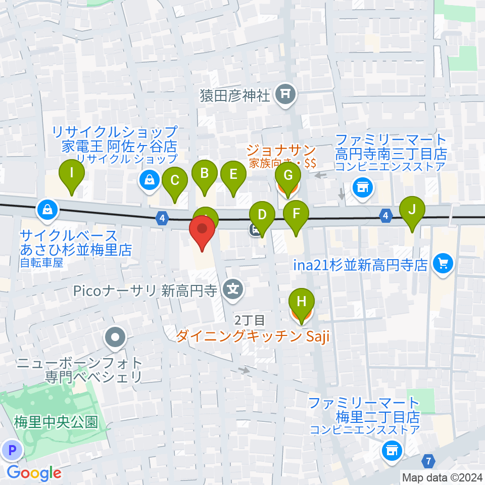 レコーディング.com周辺のファミレス・ファーストフード一覧地図