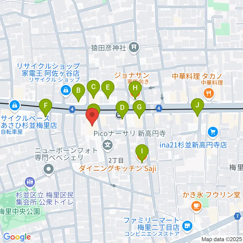 レコーディング.com周辺のファミレス・ファーストフード一覧地図
