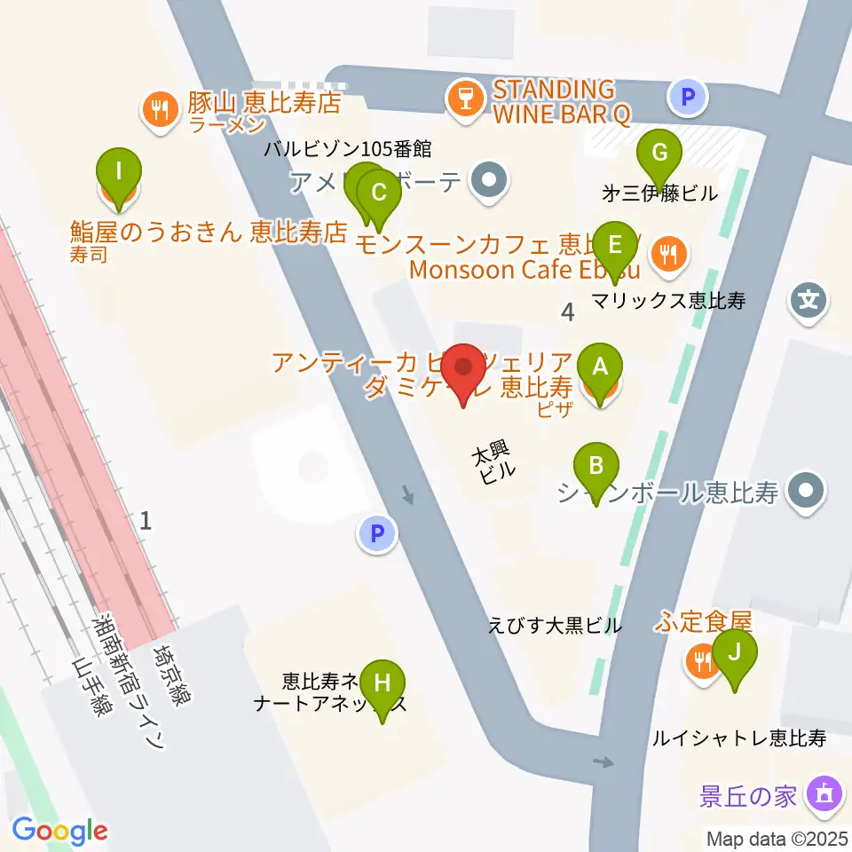 サウンドスタジオノア恵比寿周辺のファミレス・ファーストフード一覧地図
