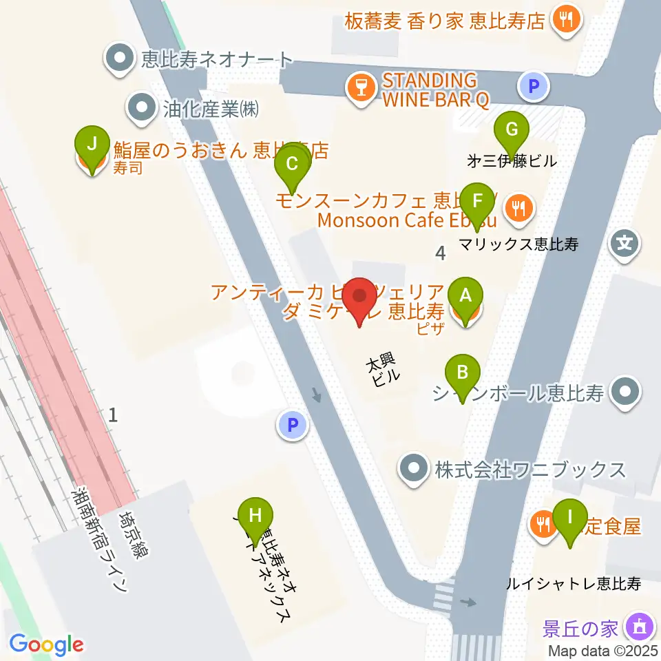 サウンドスタジオノア恵比寿周辺のファミレス・ファーストフード一覧地図