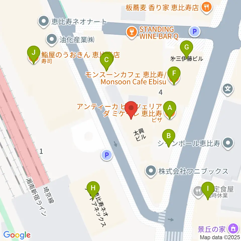 サウンドスタジオノア恵比寿周辺のファミレス・ファーストフード一覧地図