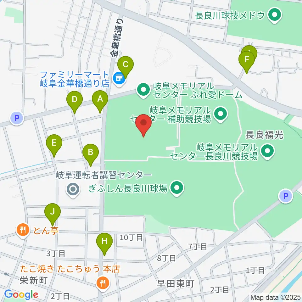 岐阜メモリアルセンターで愛ドーム周辺のファミレス・ファーストフード一覧地図