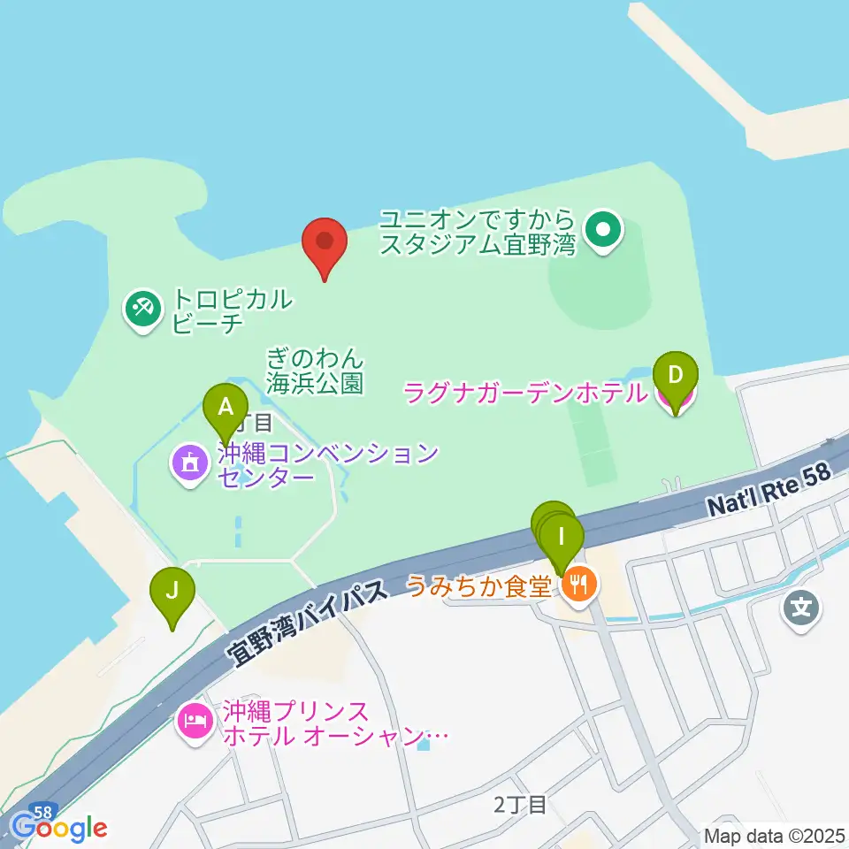 ぎのわん海浜公園屋外劇場周辺のファミレス・ファーストフード一覧地図