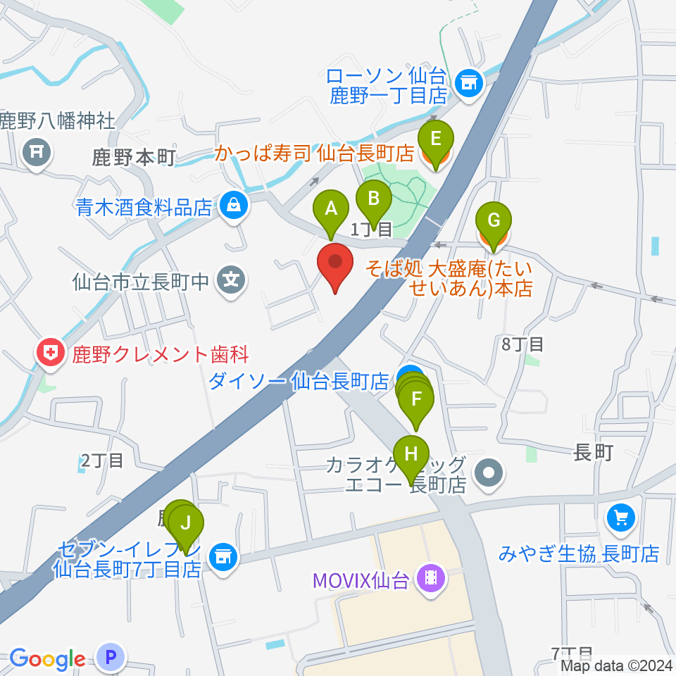 ピアノ教室 ポコアポコ周辺のファミレス・ファーストフード一覧地図