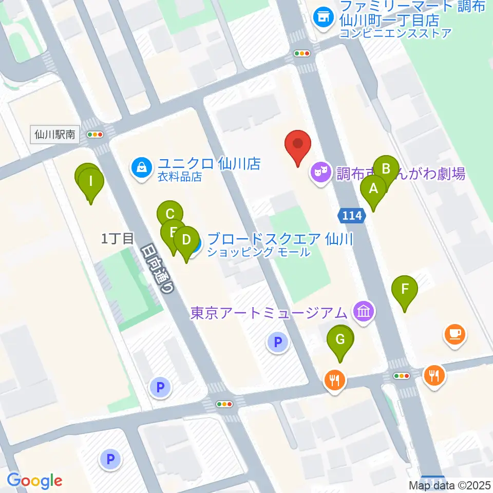 調布市せんがわ劇場周辺のファミレス・ファーストフード一覧地図