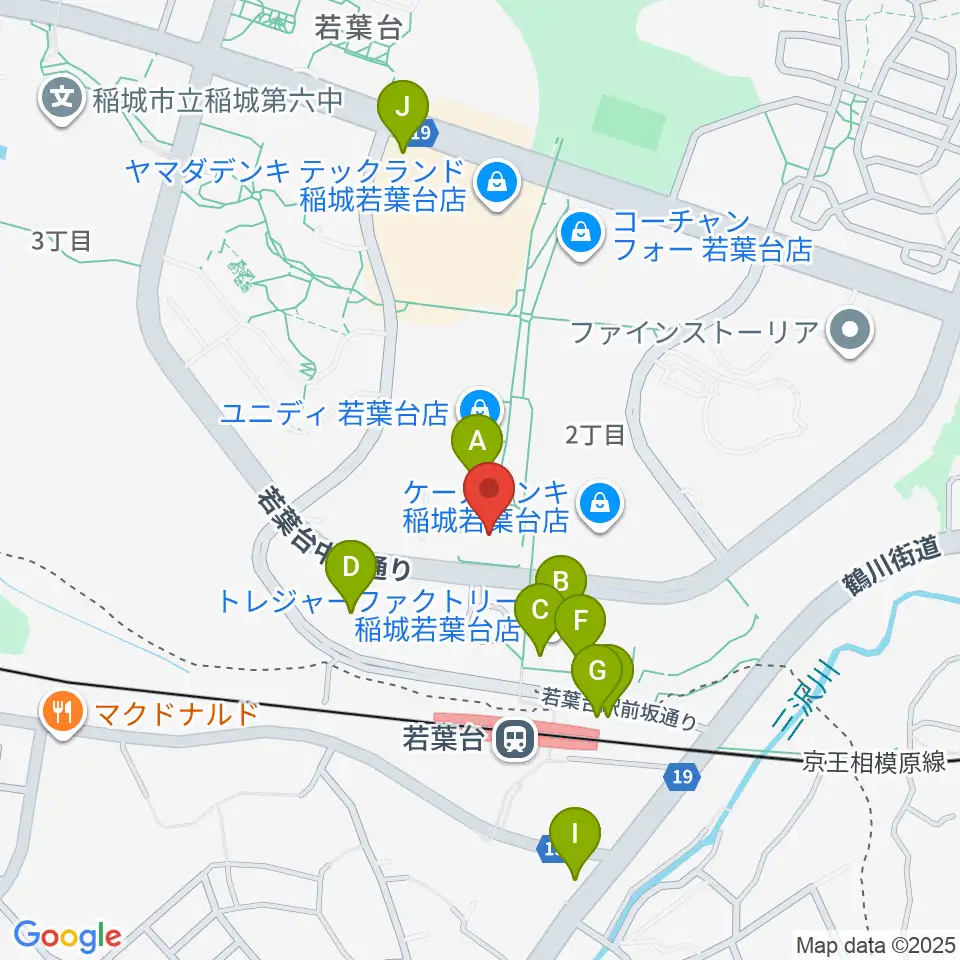 稲城市立iプラザ周辺のファミレス・ファーストフード一覧地図