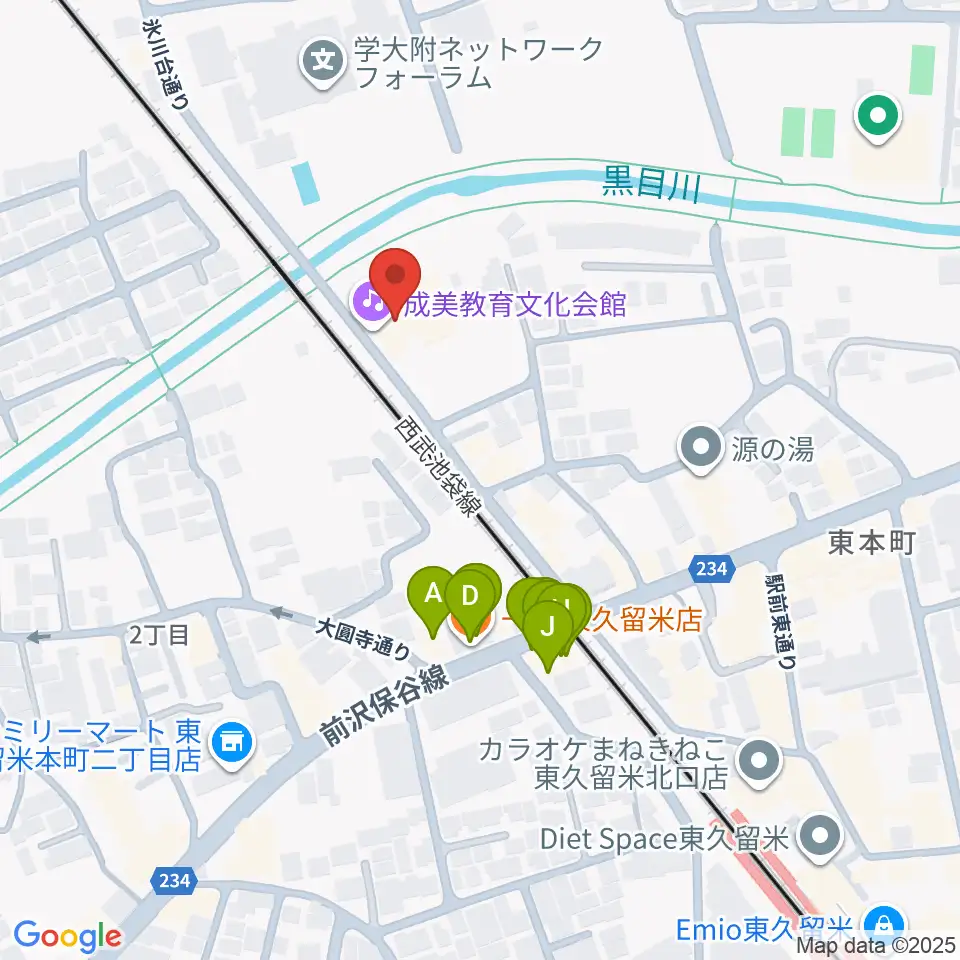 成美教育文化会館周辺のファミレス・ファーストフード一覧地図