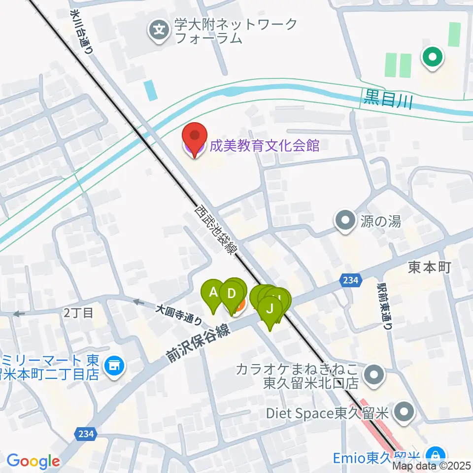 成美教育文化会館周辺のファミレス・ファーストフード一覧地図