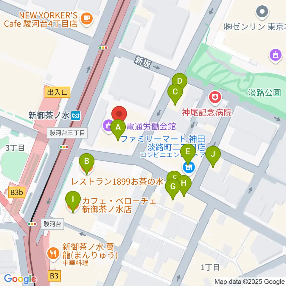 全電通労働会館周辺のファミレス・ファーストフード一覧地図